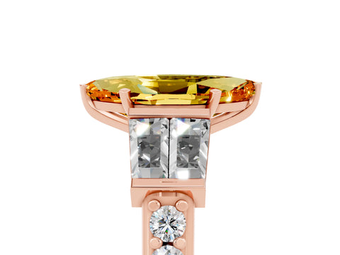 Rose gold Marquise Cut Citrine Engagement Ring with Baguette Side Stones and Channel Set Band_5