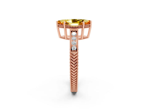 Rose gold Marquise Cut Citrine Engagement Ring with Milgrain Channel Set Band and Prong Setting_2