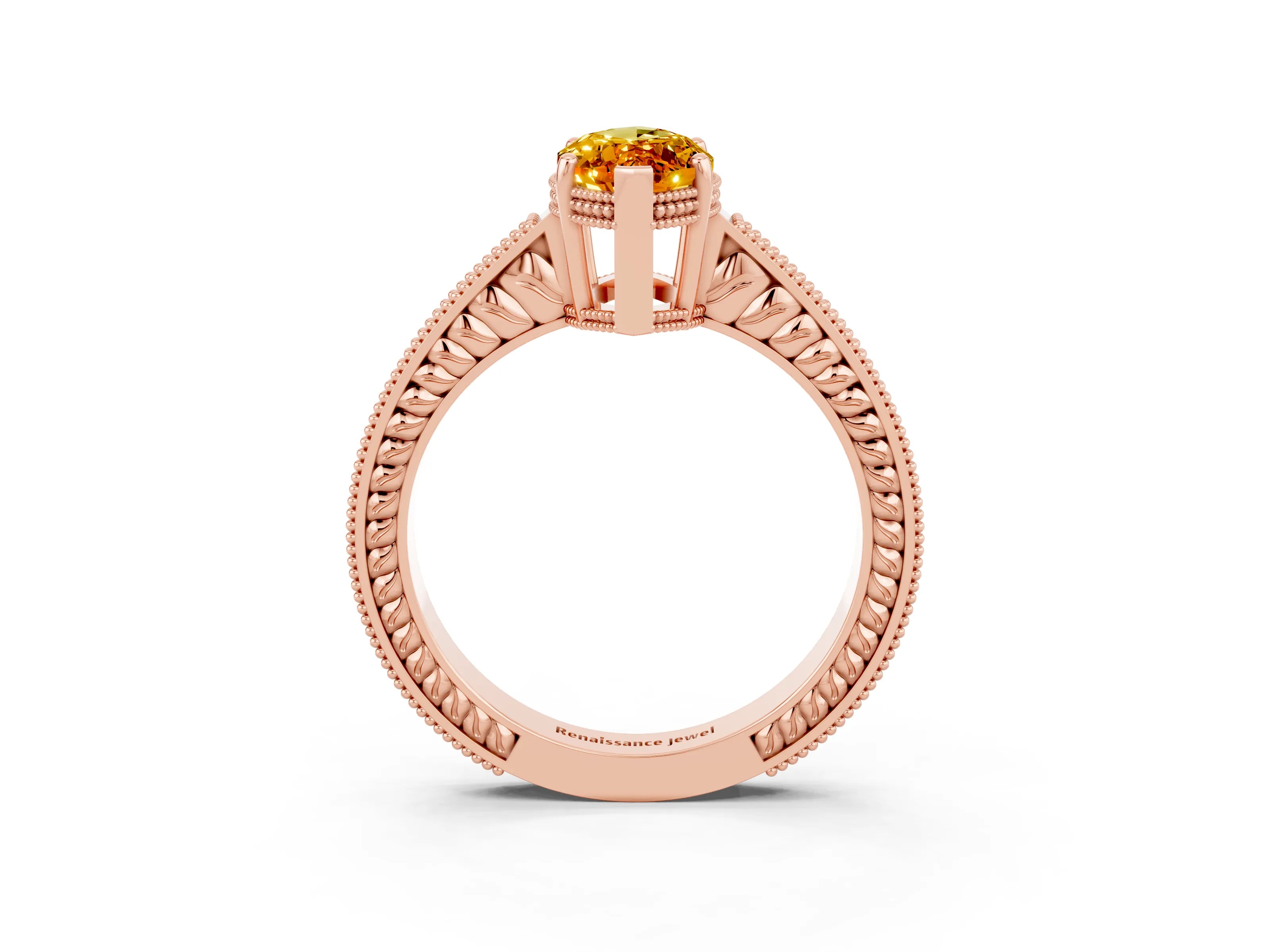 Rose gold Marquise Cut Citrine Engagement Ring with Milgrain Channel Set Band and Prong Setting_3