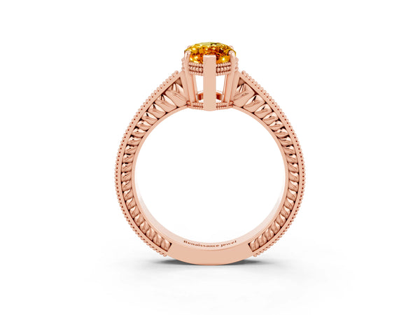 Rose gold Marquise Cut Citrine Engagement Ring with Milgrain Channel Set Band and Prong Setting