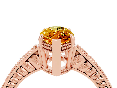 Rose gold Marquise Cut Citrine Engagement Ring with Milgrain Channel Set Band and Prong Setting_4