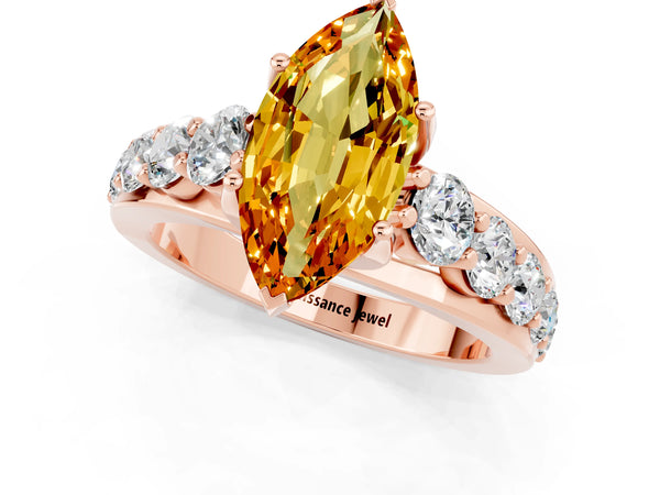 Rose gold Marquise Cut Citrine Engagement Ring with Pavé Band and Four-Prong Setting