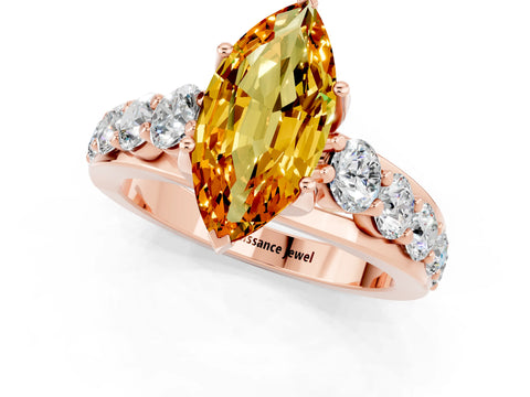 Rose gold Marquise Cut Citrine Engagement Ring with Pavé Band and Four-Prong Setting_1