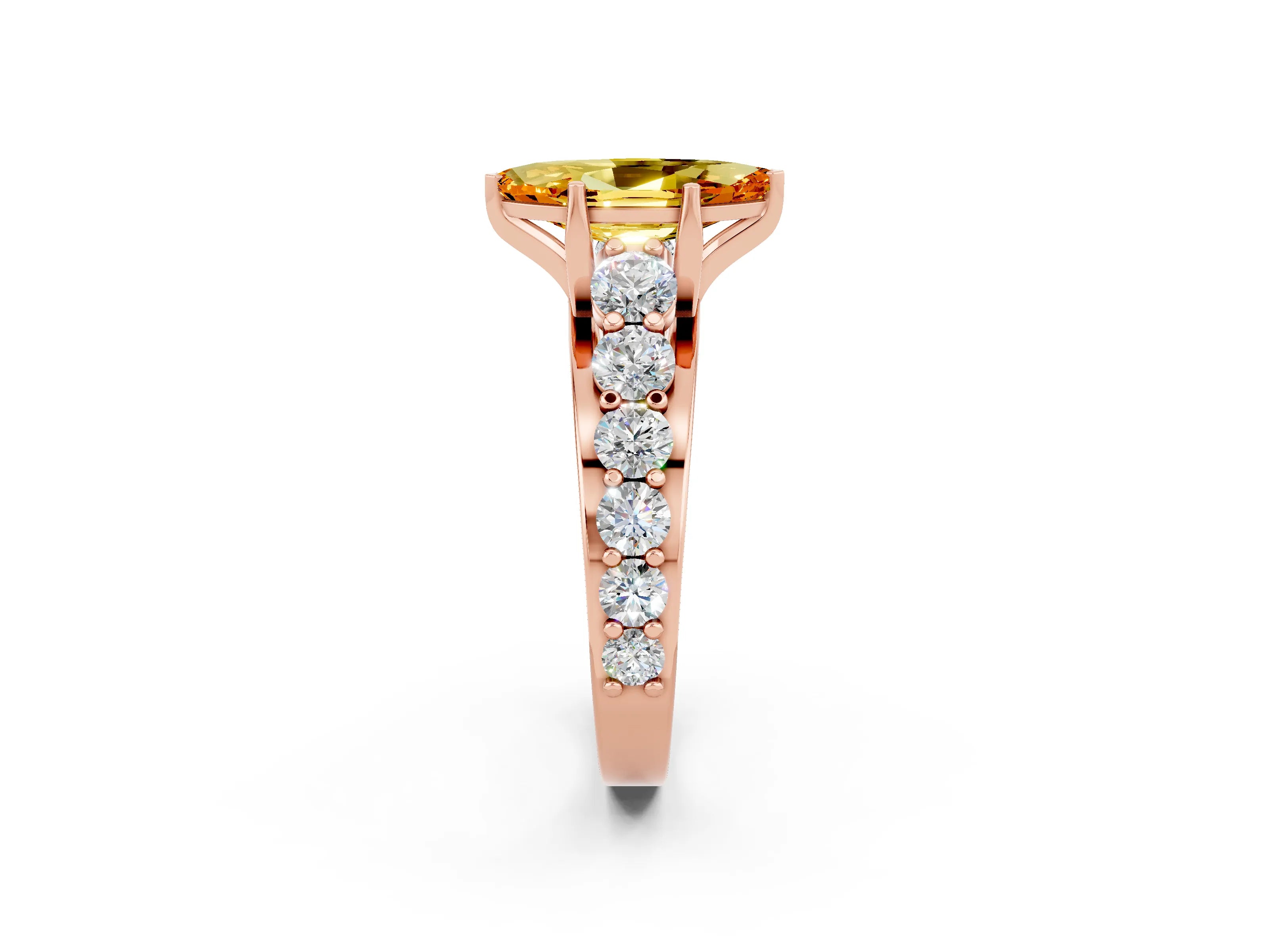 Rose gold Marquise Cut Citrine Engagement Ring with Pavé Band and Four-Prong Setting_2