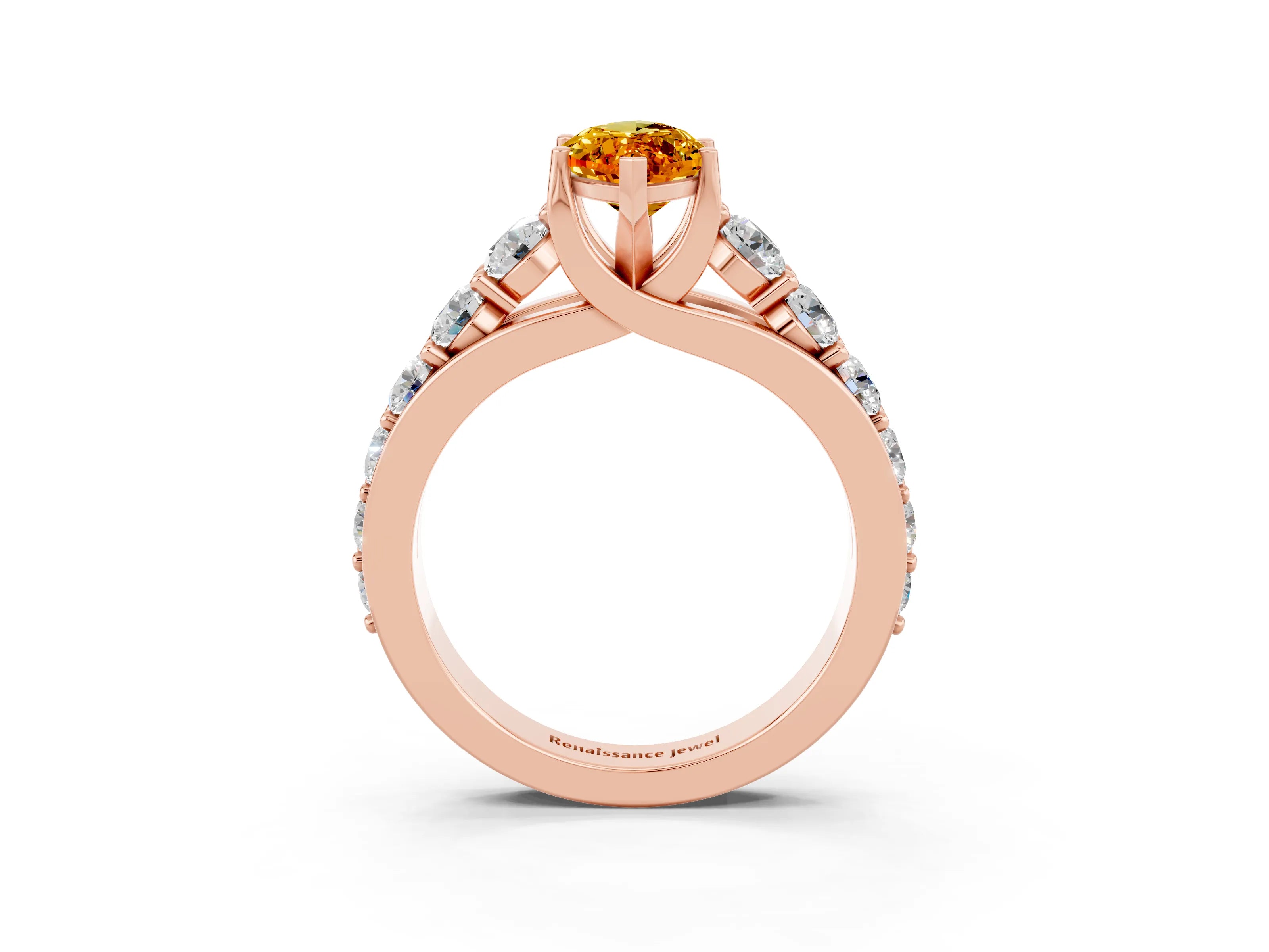 Rose gold Marquise Cut Citrine Engagement Ring with Pavé Band and Four-Prong Setting_3