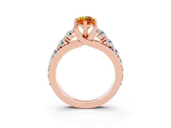 Rose gold Marquise Cut Citrine Engagement Ring with Pavé Band and Four-Prong Setting