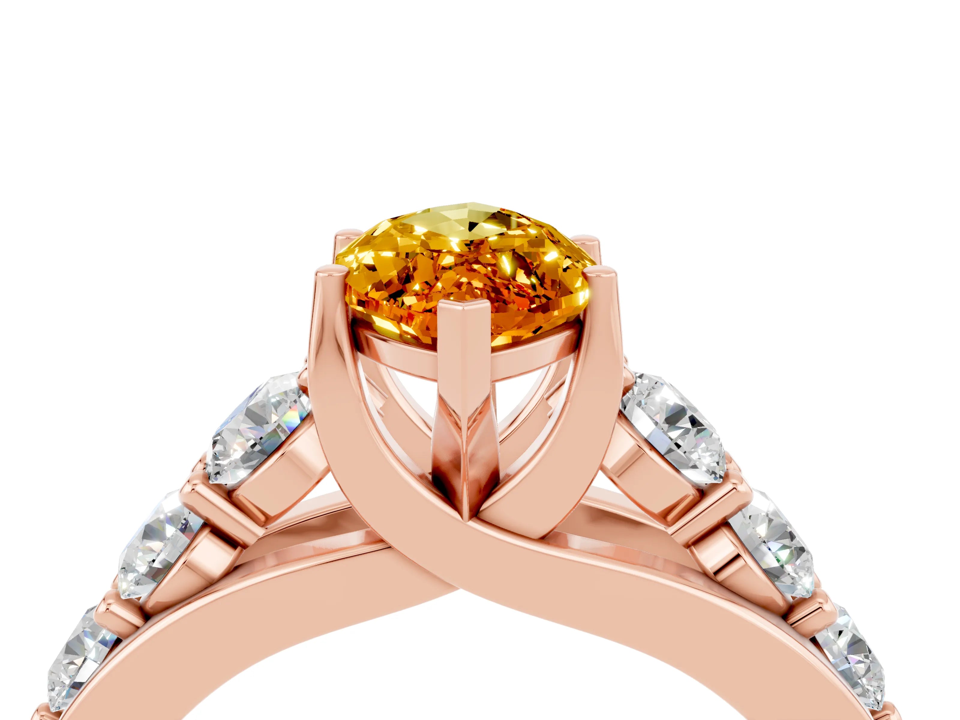 Rose gold Marquise Cut Citrine Engagement Ring with Pavé Band and Four-Prong Setting_4