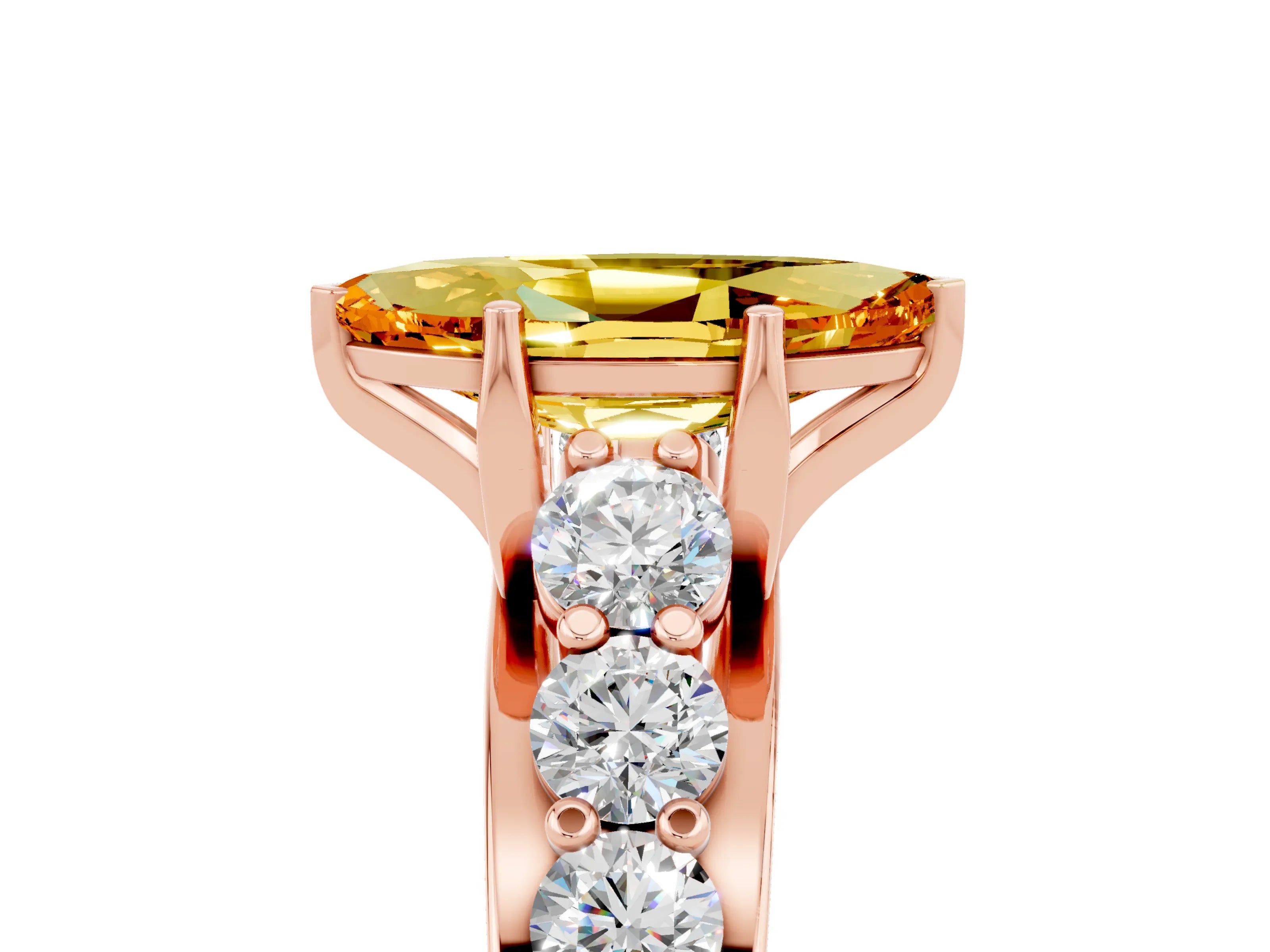 Rose gold Marquise Cut Citrine Engagement Ring with Pavé Band and Four-Prong Setting_5