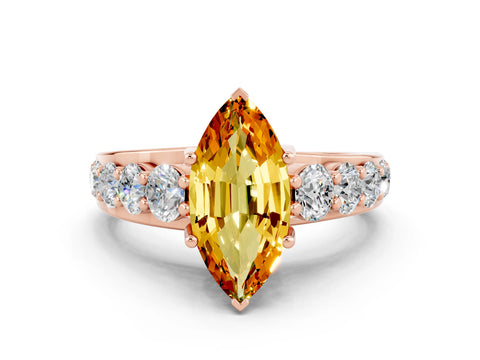 Rose gold Marquise Cut Citrine Engagement Ring with Pavé Band and Four-Prong Setting