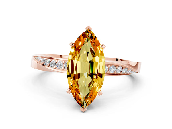 Rose gold Marquise Cut Citrine Engagement Ring with Side Stone Accents and Four-Prong Setting