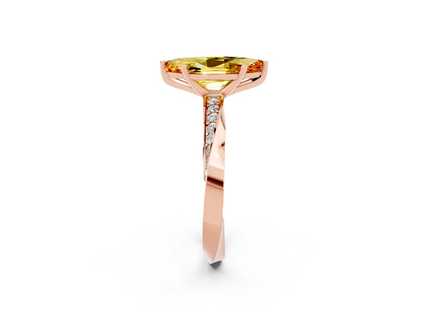 Rose gold Marquise Cut Citrine Engagement Ring with Side Stone Accents and Four-Prong Setting