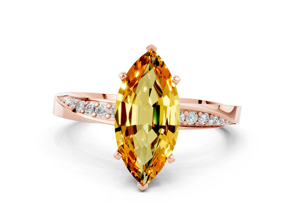 Rose gold Marquise Cut Citrine Engagement Ring with Side Stone Accents and Four-Prong Setting
