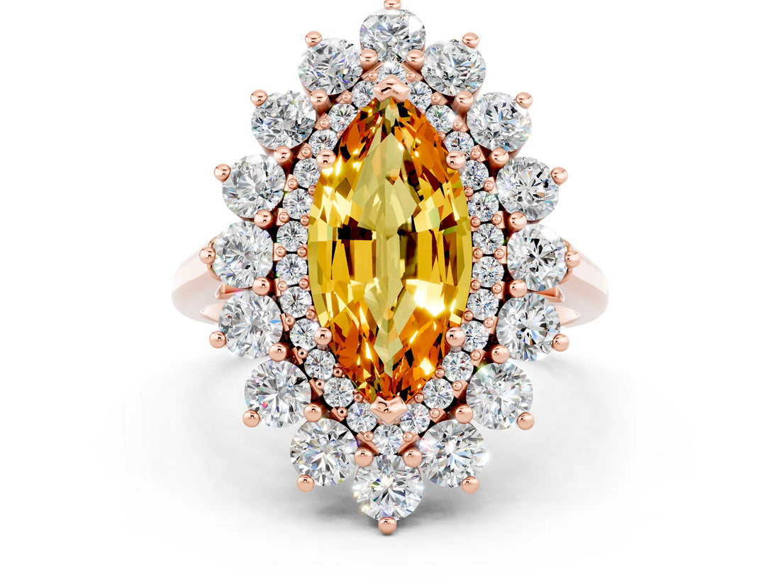Rose gold Marquise Cut Citrine Floral Double Halo Engagement Ring with Prong Setting_61