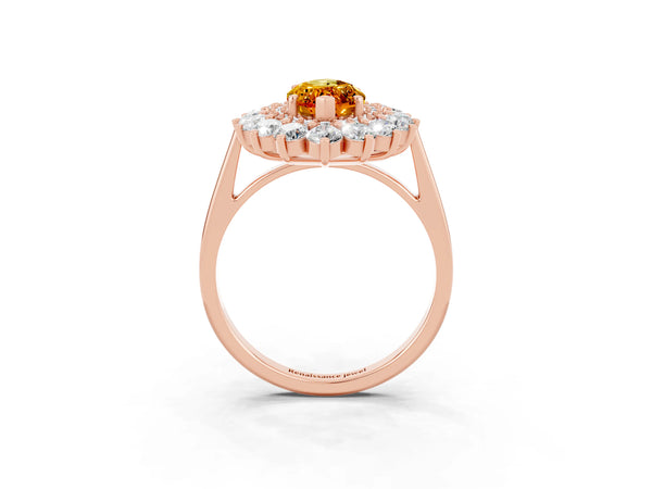 Rose gold Marquise Cut Citrine Floral Double Halo Engagement Ring with Prong Setting