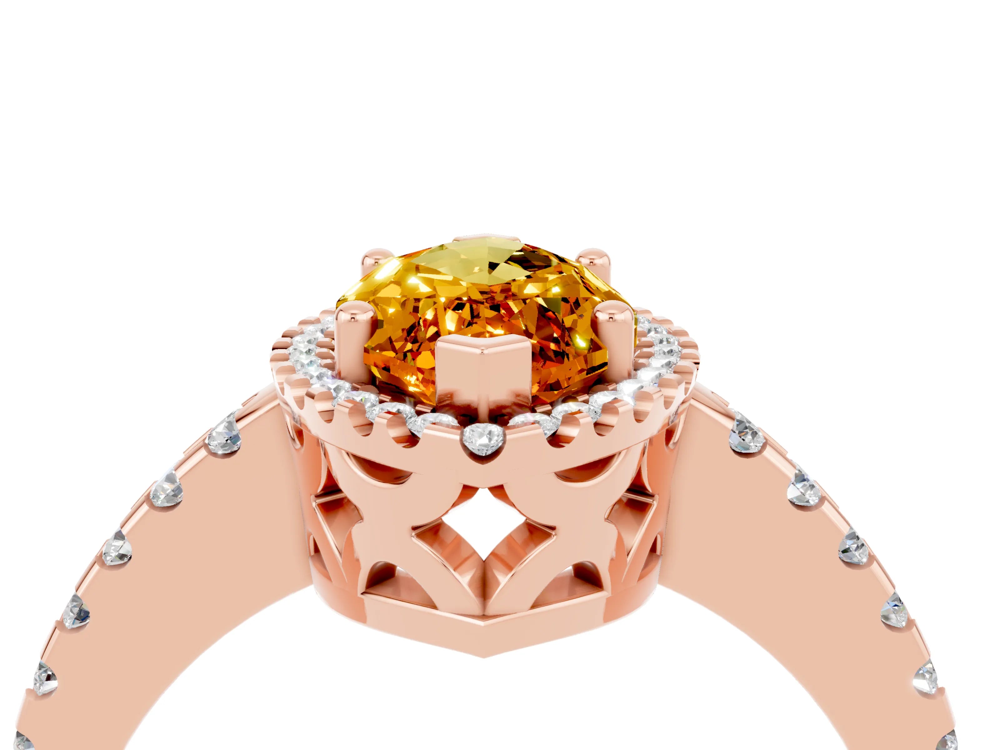 Rose gold Marquise Cut Citrine Halo Engagement Ring with Pavé Band and Prong Setting_16
