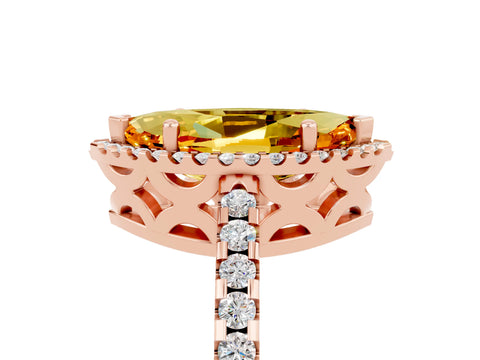 Rose gold Marquise Cut Citrine Halo Engagement Ring with Pavé Band and Prong Setting_17