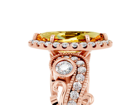 Rose gold Marquise Cut Citrine Halo Ring with Milgrain Pavé Band and Four-Prong Setting_17