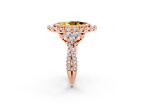 Rose gold Marquise Cut Citrine Halo Ring with Pavé Band and Four-Prong Setting_14
