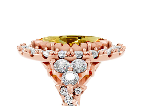 Rose gold Marquise Cut Citrine Halo Ring with Pavé Band and Four-Prong Setting_17