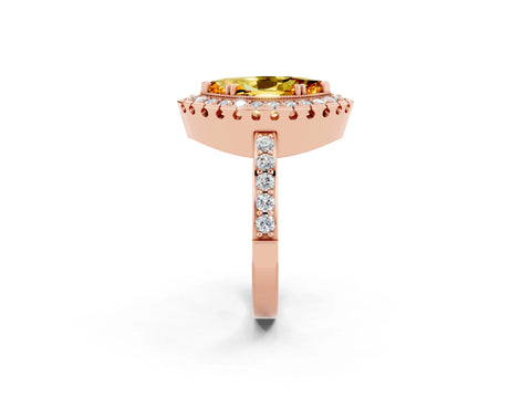 Rose gold Marquise Cut Citrine Halo Ring with Pavé Band and Prong Setting_2