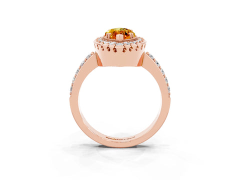 Rose gold Marquise Cut Citrine Halo Ring with Pavé Band and Prong Setting_3
