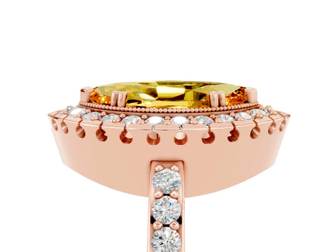 Rose gold Marquise Cut Citrine Halo Ring with Pavé Band and Prong Setting_5