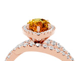 Rose gold Marquise Cut Citrine Halo Ring with Round Split Shank and Prong Setting_68