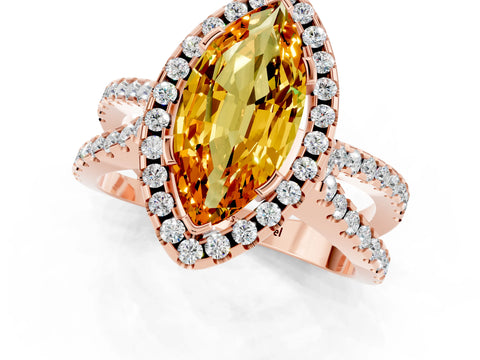 Rose gold Marquise Cut Citrine Halo Ring with Split Shank Pavé Band and Prong Setting_1