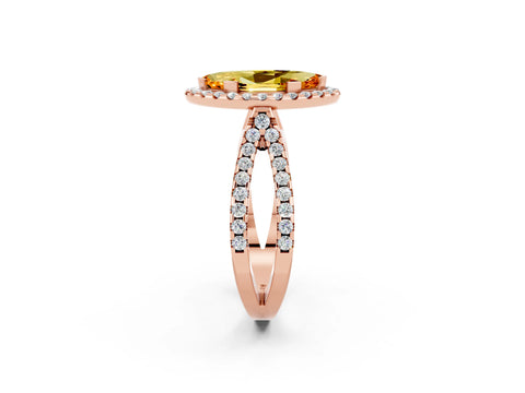 Rose gold Marquise Cut Citrine Halo Ring with Split Shank Pavé Band and Prong Setting_2