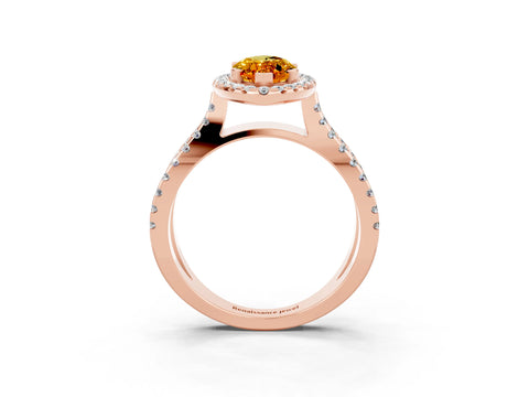Rose gold Marquise Cut Citrine Halo Ring with Split Shank Pavé Band and Prong Setting_3