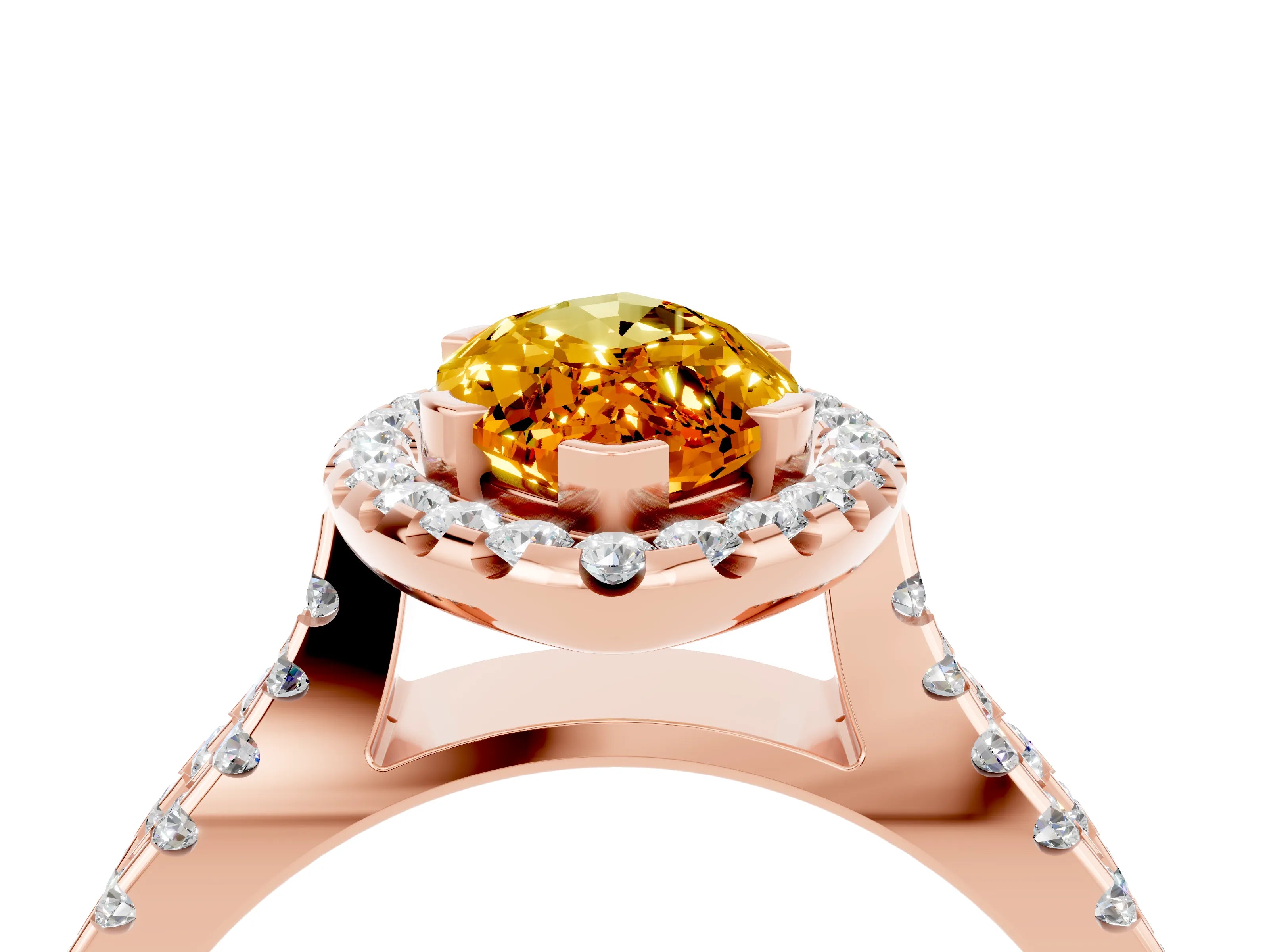 Rose gold Marquise Cut Citrine Halo Ring with Split Shank Pavé Band and Prong Setting_4