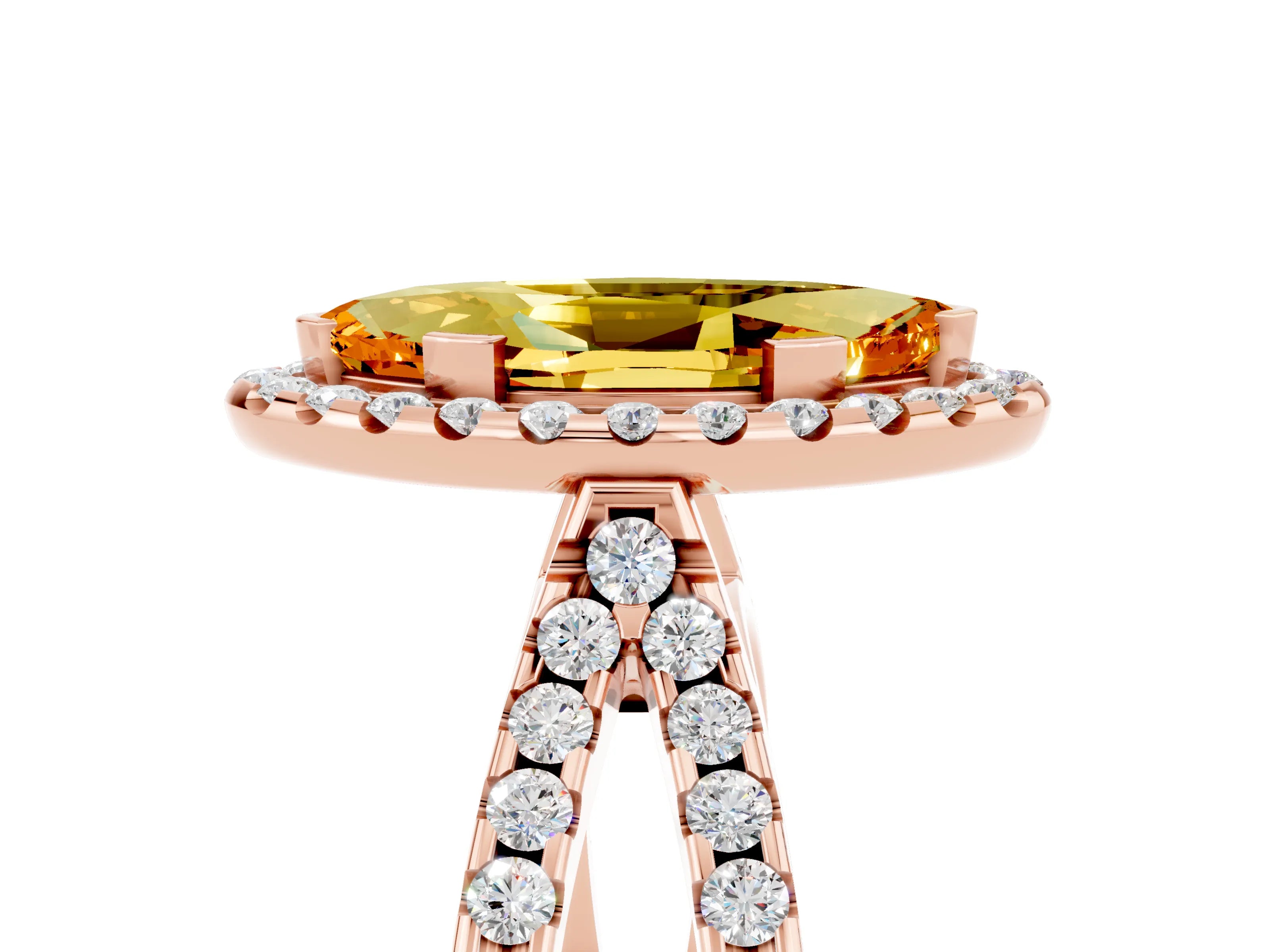 Rose gold Marquise Cut Citrine Halo Ring with Split Shank Pavé Band and Prong Setting_5