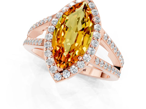 Rose gold Marquise Cut Citrine Halo Ring with Split Shank U-Prong Band and Four-Prong Setting_1