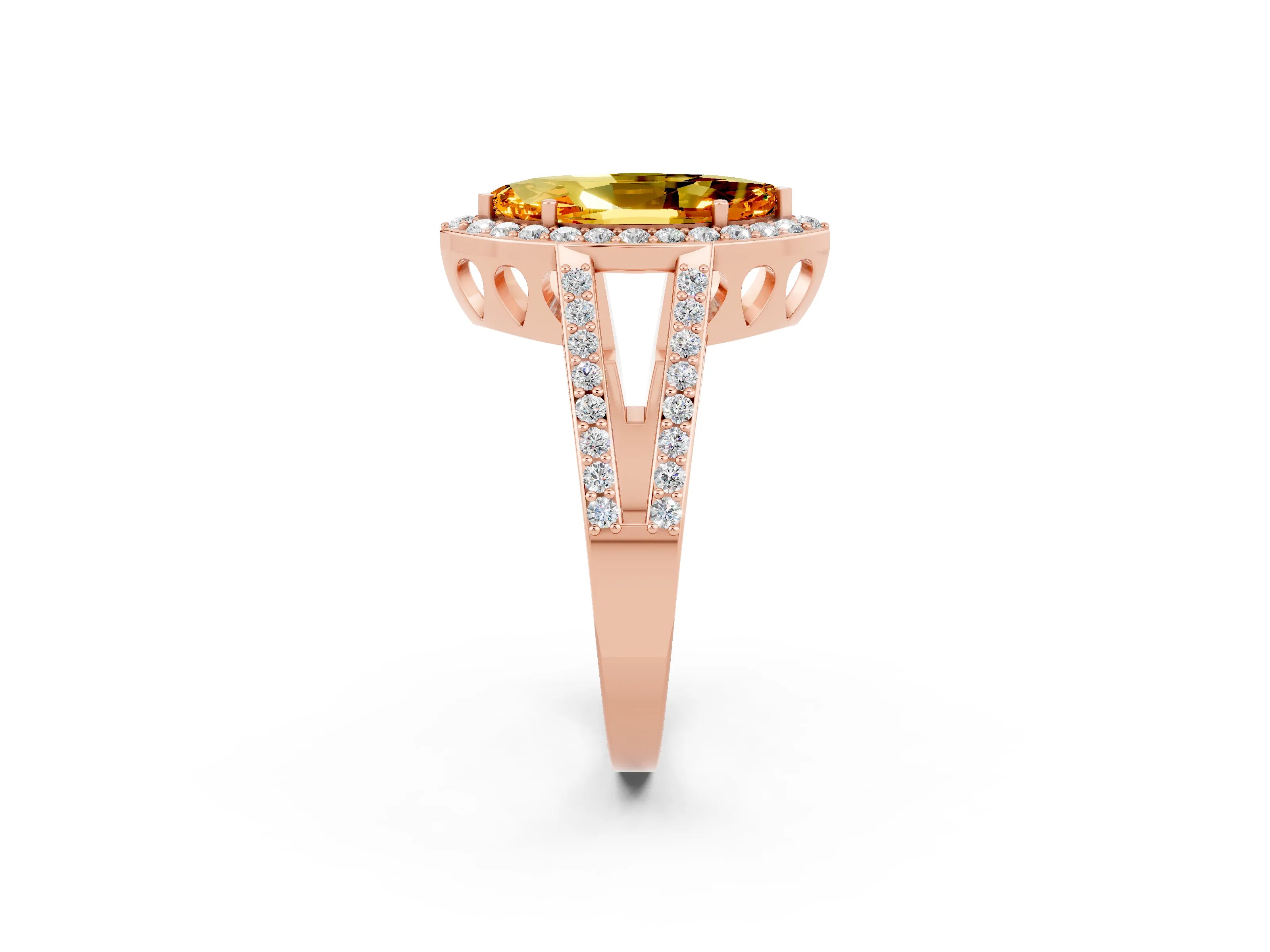 Rose gold Marquise Cut Citrine Halo Ring with Split Shank U-Prong Band and Four-Prong Setting_2