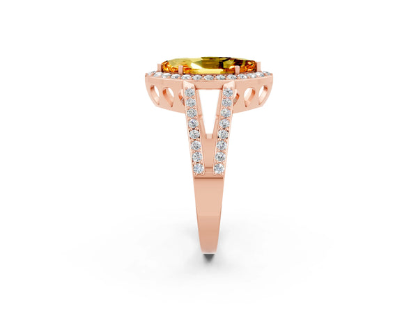 Rose gold Marquise Cut Citrine Halo Ring with Split Shank U-Prong Band and Four-Prong Setting