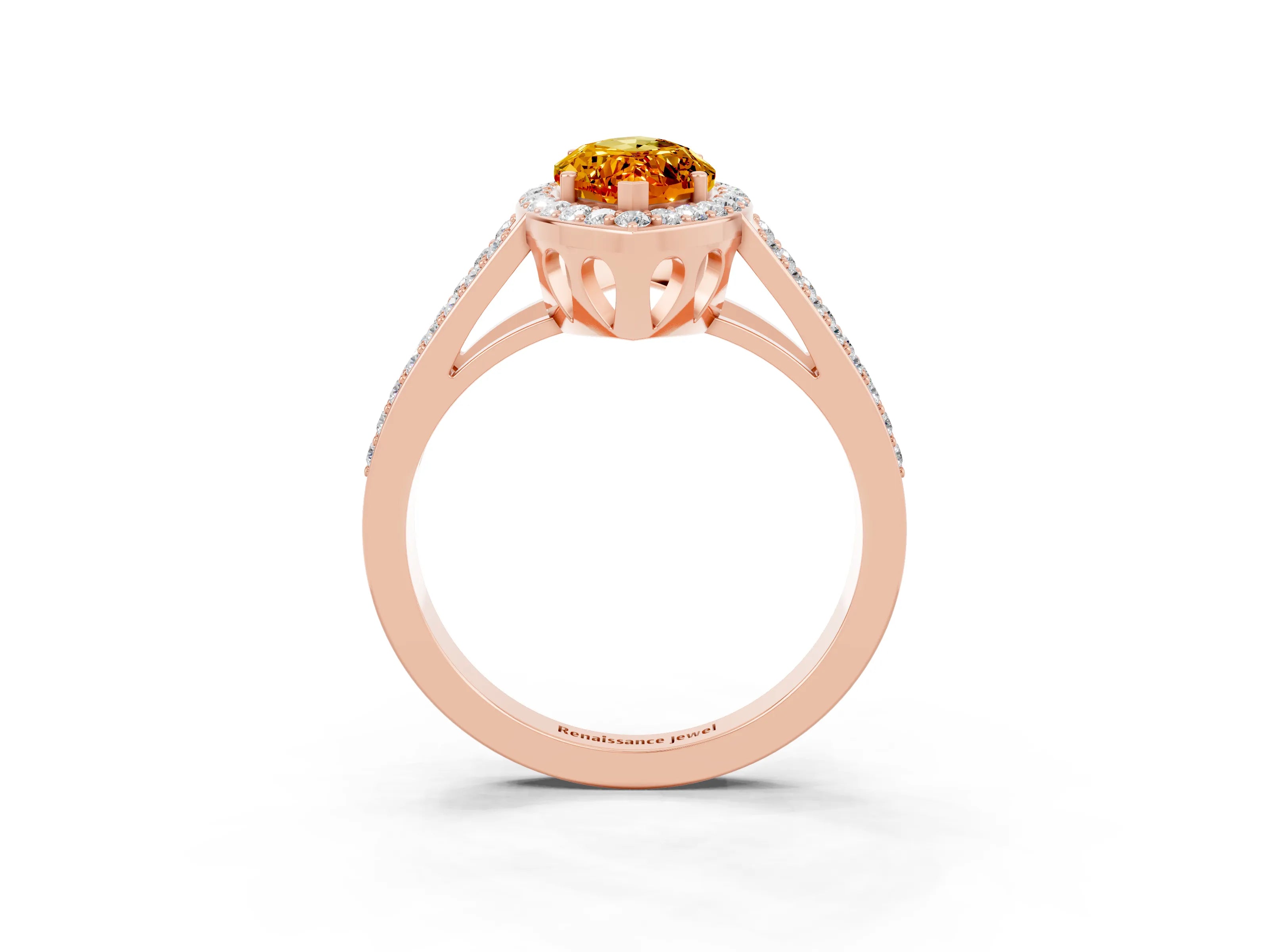 Rose gold Marquise Cut Citrine Halo Ring with Split Shank U-Prong Band and Four-Prong Setting_3