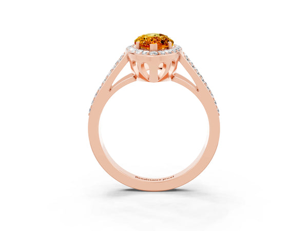 Rose gold Marquise Cut Citrine Halo Ring with Split Shank U-Prong Band and Four-Prong Setting