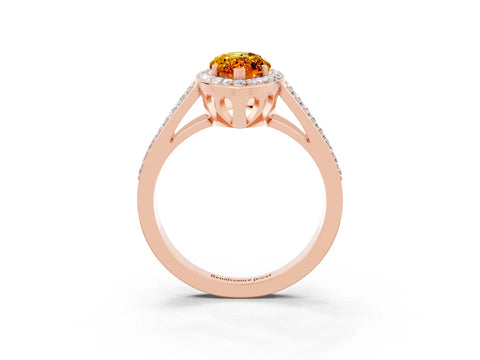 Rose gold Marquise Cut Citrine Halo Ring with Split Shank U-Prong Band and Four-Prong Setting_3