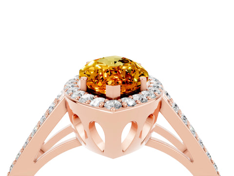 Rose gold Marquise Cut Citrine Halo Ring with Split Shank U-Prong Band and Four-Prong Setting_4