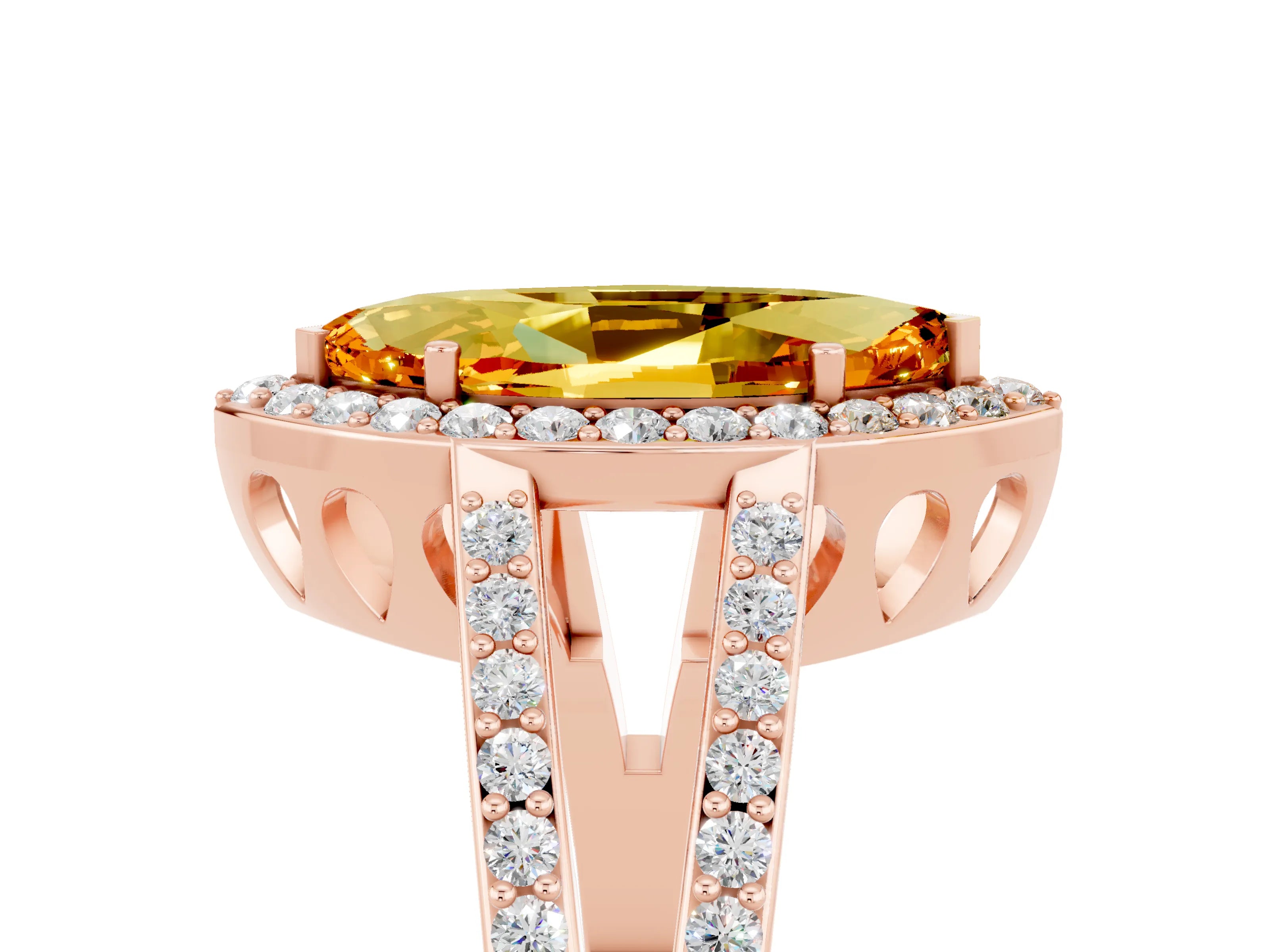Rose gold Marquise Cut Citrine Halo Ring with Split Shank U-Prong Band and Four-Prong Setting_5