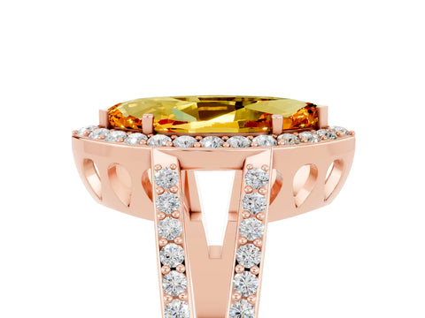 Rose gold Marquise Cut Citrine Halo Ring with Split Shank U-Prong Band and Four-Prong Setting_5