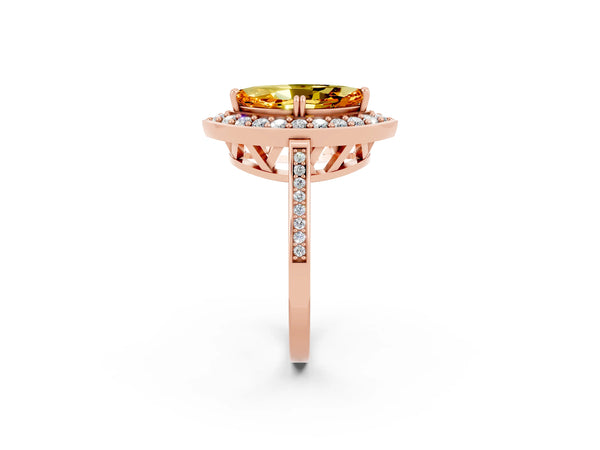 Rose gold Marquise Cut Citrine Halo Ring with Split Shank and Four-Prong Setting