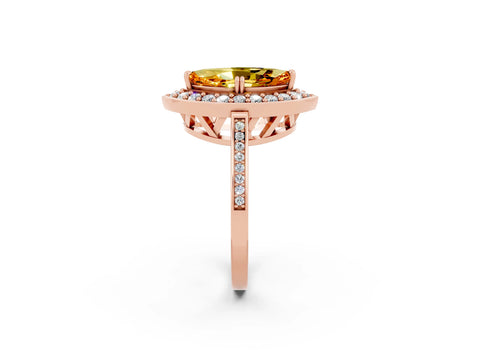 Rose gold Marquise Cut Citrine Halo Ring with Split Shank and Four-Prong Setting_2