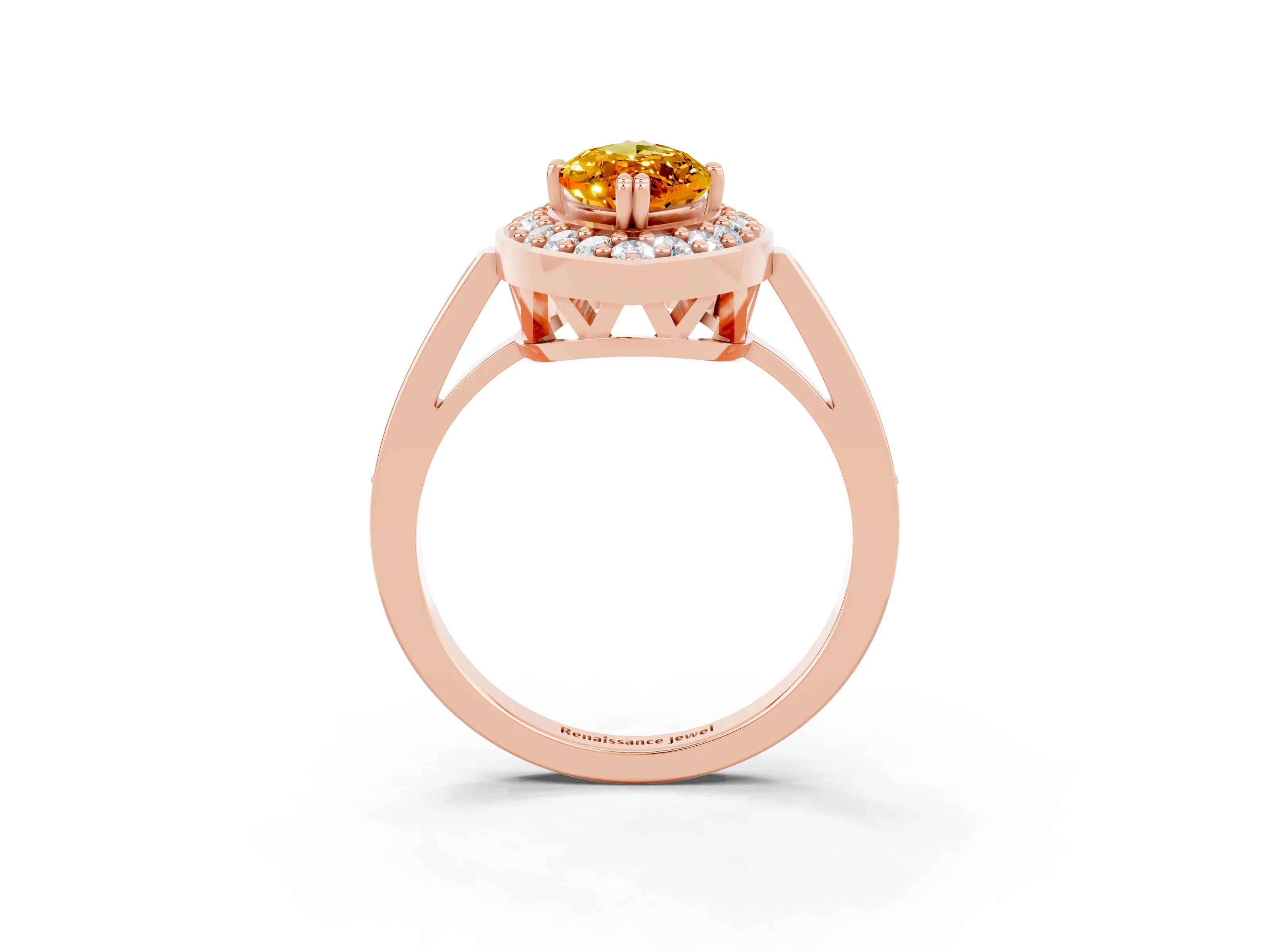 Rose gold Marquise Cut Citrine Halo Ring with Split Shank and Four-Prong Setting_3