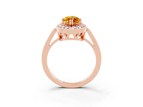 Rose gold Marquise Cut Citrine Halo Ring with Split Shank and Four-Prong Setting