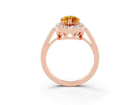 Rose gold Marquise Cut Citrine Halo Ring with Split Shank and Four-Prong Setting_3