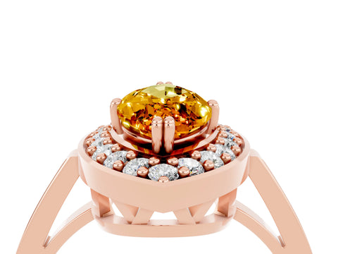Rose gold Marquise Cut Citrine Halo Ring with Split Shank and Four-Prong Setting_4