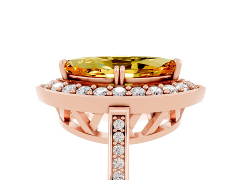 Rose gold Marquise Cut Citrine Halo Ring with Split Shank and Four-Prong Setting_5