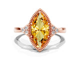 Rose gold Marquise Cut Citrine Halo Ring with Tapered Band and Four-Prong Setting