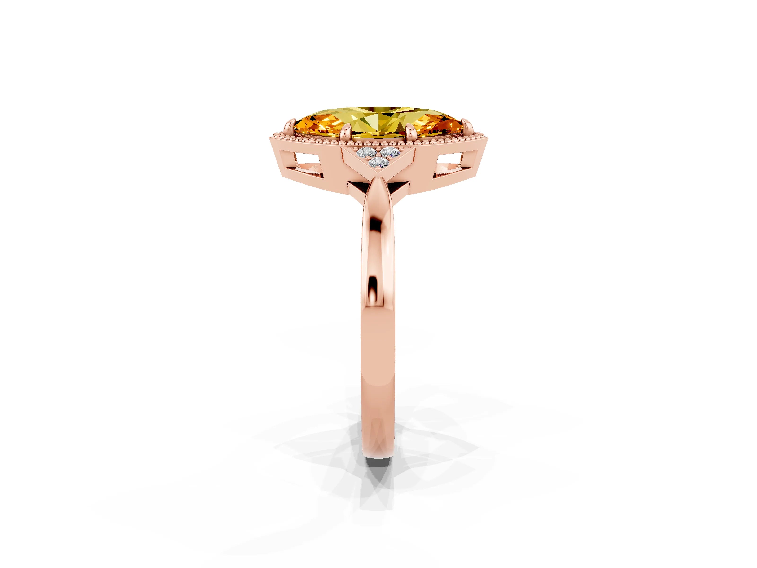 Rose gold Marquise Cut Citrine Halo Ring with Tapered Band and Four-Prong Setting_2